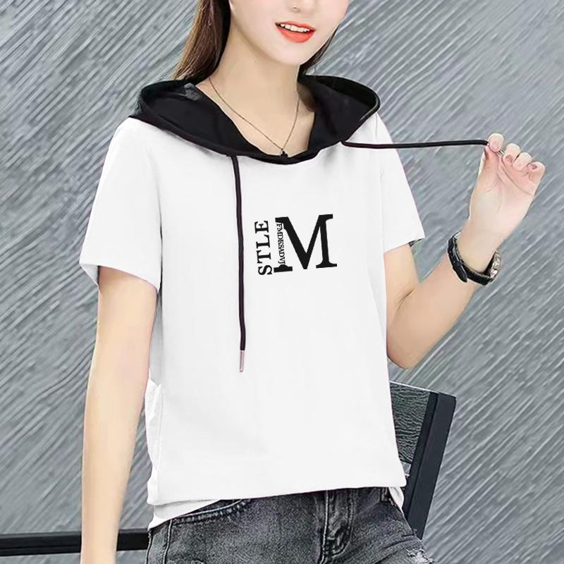 Women's Korean Style Hooded Short Sleeve Summer Sweatshirt, 100% Pure Cotton, Slimming & Loose Fit, 2025 Trend