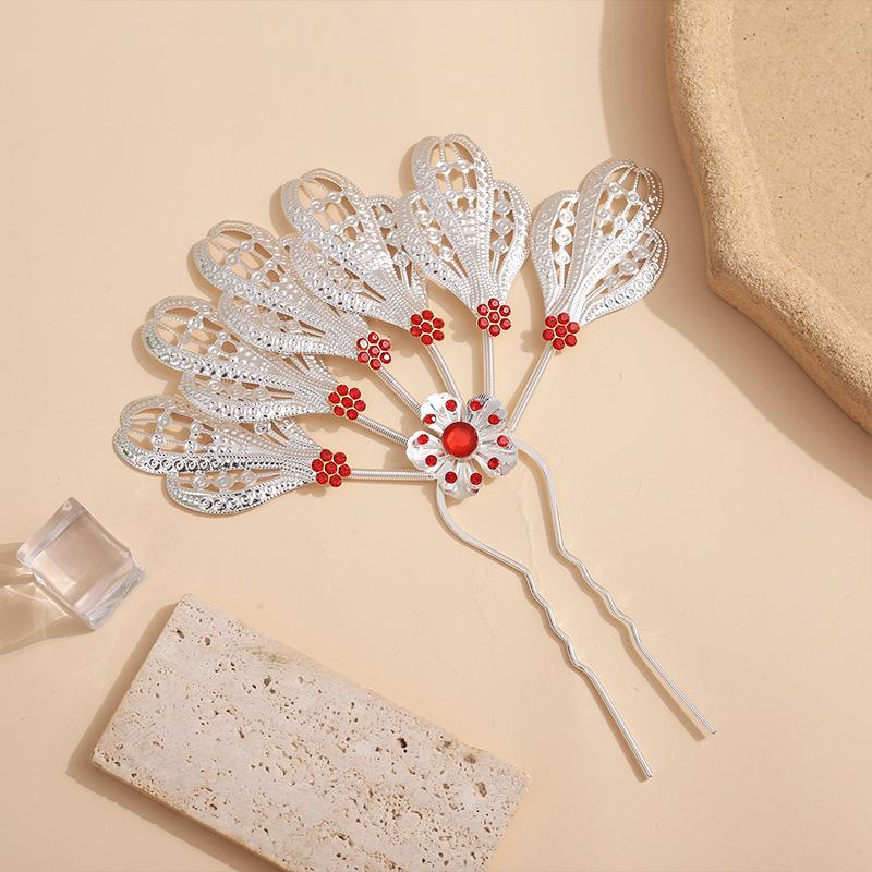 1PC Elegant Performance Flower Soft Gloss Alloy Hairpin Ethnic Style Hairpin