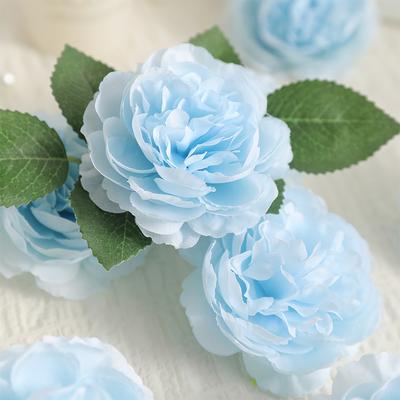 20CM 6Pcs Artificial Silk Blue Peony Flowers With Stems Fake Peony Bouquet  for Home Wedding Decoration Office Desks Ornament
