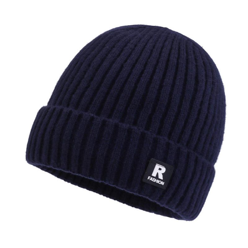 Knitted Hat For Men With Letter R Design Warm Windproof Winter Cap For Casual Style