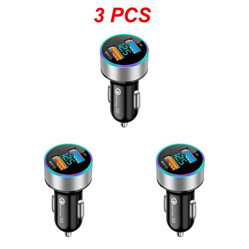 1/3PCS Car Cigarette Lighter Dual USB Phone Charger 12V-24V LED Display QC3.0 Fast Charging Aluminum Alloy Smartphone Auto