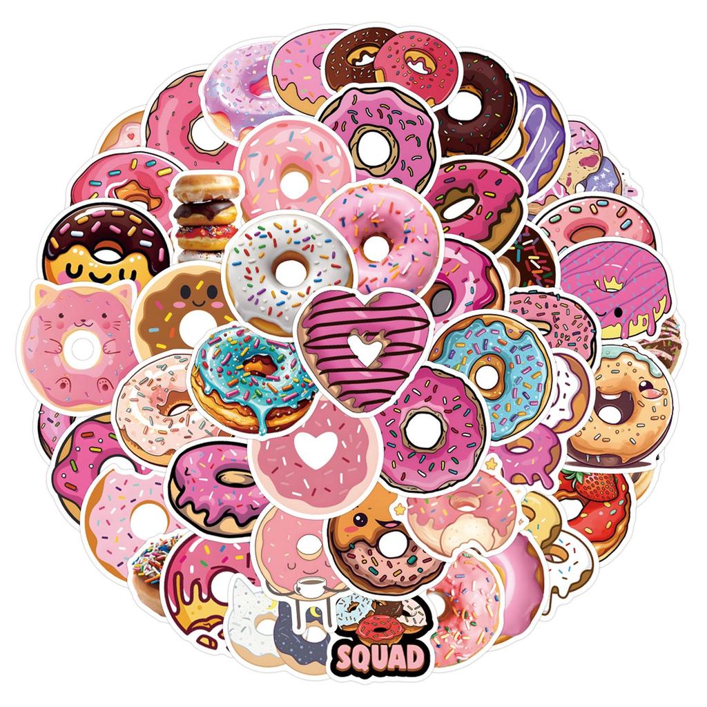 55-Piece Donut Cartoon Graffiti Stickers - Waterproof & Fun for Decoration