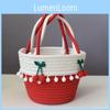 Charmante Rote Handgewebte Eimertasche Mit Kirschspitzenbesatz Für Damen Perfekt Für Den Täglichen Gebrauch