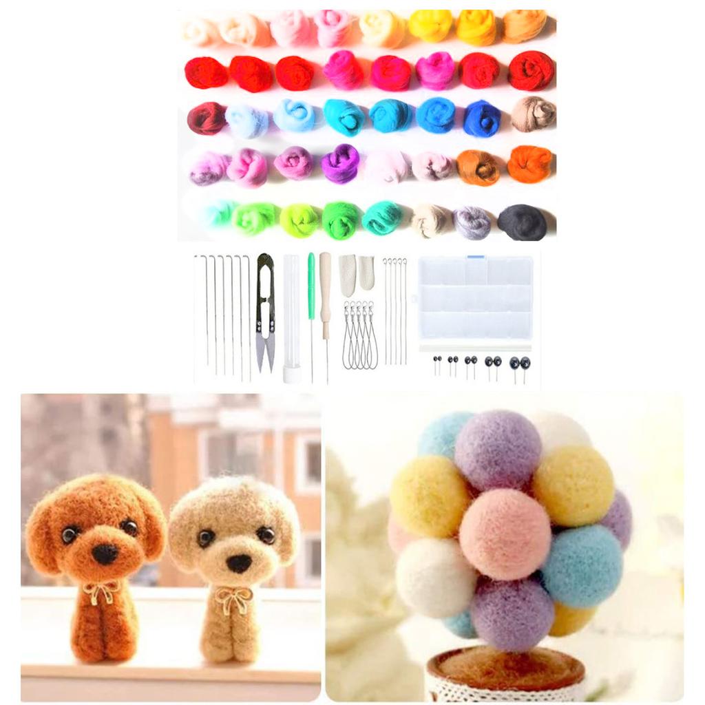 Needle Felting Kit Bright Colors Wool Soft Eco Friendly Safe Easy Operation Felting Kit for Kids Parents Gifting