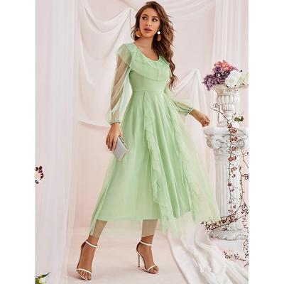 Robe trapèze Mode Femme Printemps/Été 2025 avec Tulle, Col Rond, Taille Moyenne - Collection Europe, Amérique, Moyen-Orient