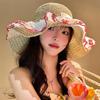 Sweet Cute Cherry Lace Edge Straw Hat For Women Summer Hollow Seaside Beach Vacation Big Brim Sunshade Cap  Sun Cap