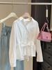 Women's Stylish French Lapel Slim White Shirt for Spring/Autumn