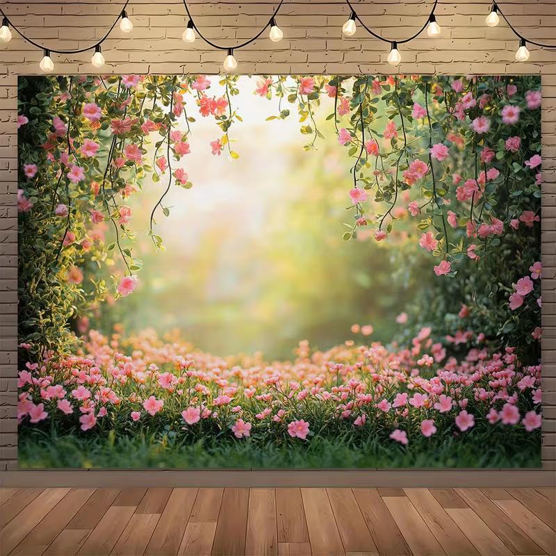 

2D Dreamy Garden Tapestry, Enchanted Pink Flower Arch with Sunlight Background Cloth 47.2x31.5inch/120*80cm