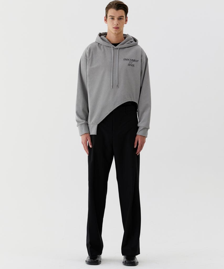 Unisex Cut-Out Square Embossed Hoodie_Gray