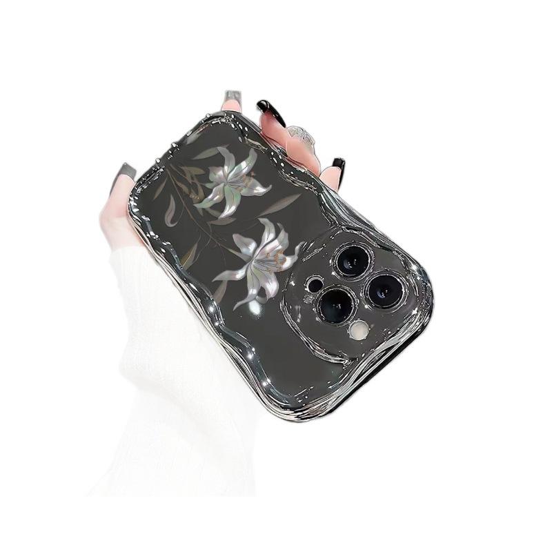 Electroplated silver lily for iPhone17PROMAX mobile phone case silver three-dimensional wave flower apple 16 soft case