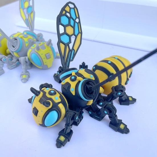 3D-printet Mekanisk Bi Figur, Samlerobjekt Cyberpunk Hvepsepynt med Bevægelige Led, Stresslindrende Leddelt Insekt Fidget Skrivebordslegetøj