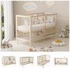 Wooden, Multifunctional Baby Bed, Convertible Into Bedside / Easel / Desk, Height-Adjustable, Without Mattress, Spruce, Natural, 140x60x90cm