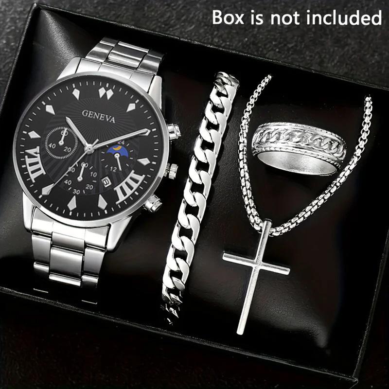 Watch Set, Watch, Men's Glass Quartz Watch, Steel Belt, One Men's Watch.