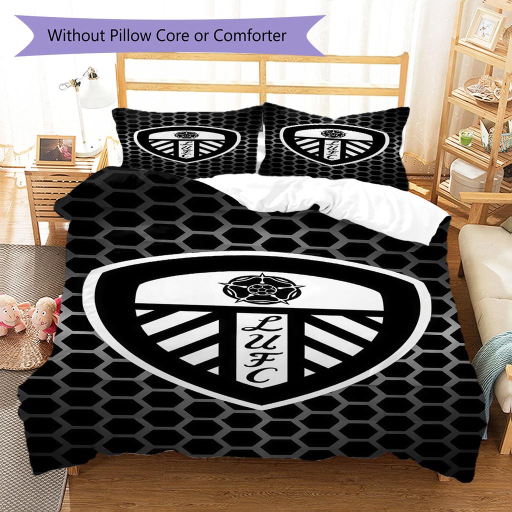 Leeds United A.F.C. Logo Bedding Quilt Set Quilt Cover Pillowcase Home Decoration Birthday Gift (1 * Duvet Cover + 2 * Pillowcase, Without Core)