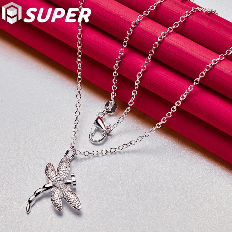 925 Sterling Silber AAA Zirkon Libelle Anhänger Halskette 18 Zoll Schmuck