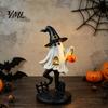 Hand Painted Resin Ghost Decor Halloween Figurine, Vintage Cute Holding Unique Gothic Room Accents Pumpkin Lantern Statue for Indoor Home Table