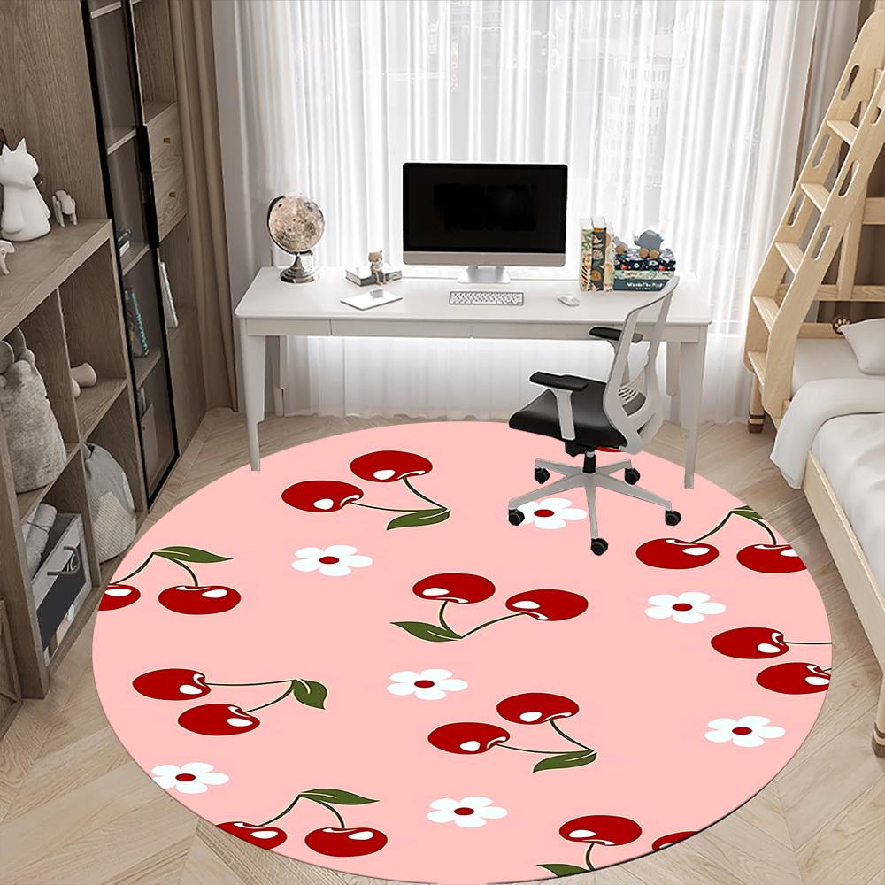 1pc Pink Cherries Office Round Area Rug, Under Office Chairs Bedroom Living Room Home Decor, Room Deco