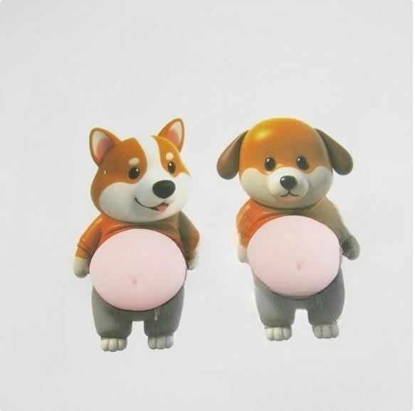2Pcs Cartoon 3D Shiba Inu Dog Belly Sticker Cute Puppy Sticker Soft Silicone Phone Case Sticker Adult Stress Relief Stickers