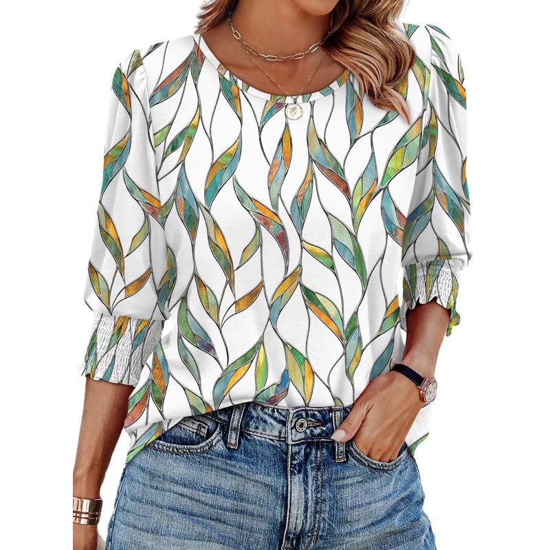 Fall Loose and Casual Printed Short-sleeved Round-neck T-shirt Top