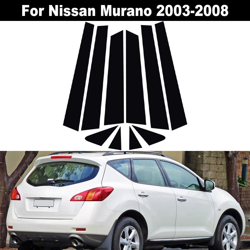 10pcs/set Black Car Door Window Column BC Pillar Post Cover Trim PC Material Sticker Fit For Nissan Murano 2003-2008