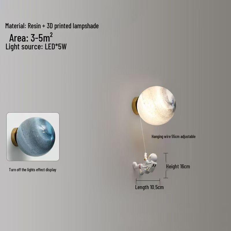 Nordic Modern Children's Astronaut Moon Wall Lamp - Minimalist Cartoon Bedroom Bedside Light