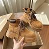 Vintage Thick-soled Lace-up Martin Boots Women's 2025 Autumn New Fashion Tooling Rhubarb Boots Maillard Short Boots