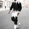 Men Black Cyan Brush Stroke Drip Gradient Print Long Sleeve Sweatshirt Jogger Pants Two Piece Suit