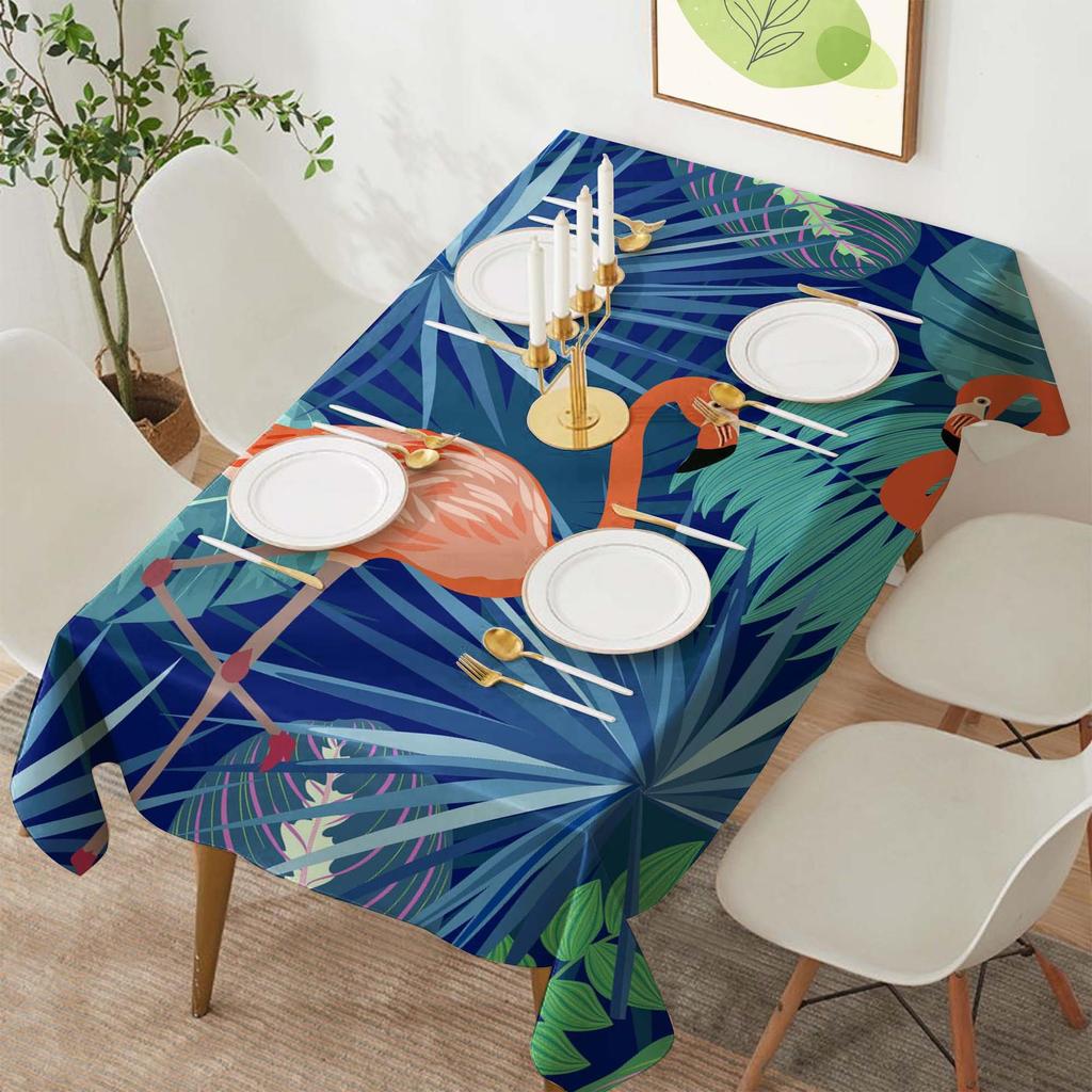 Tropical Flamingo Rectangular Polyester Tablecloth for Dining and Coffee Tables