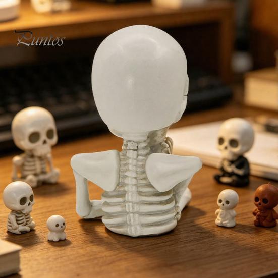 Creative Gothic Bar Decor Skeleton Thinker Statue Halloween Decor, Funny Thinking Figurine, Durable Realistic Art Resin Sculpture for Home Office Desk