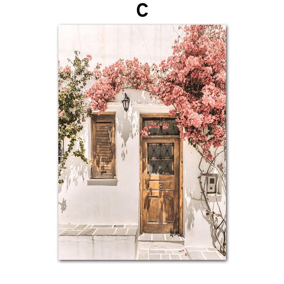 Retro Town Flower Street View Car Moto Bike Windowsill WallPosters Art Canvas Painting  And Prints Picture For Living Room Decor