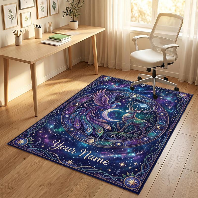 Dragon Phoenix Theme Crystal Velvet Rug Personalized Custom Name Text Soft Floor Mat Home Decor