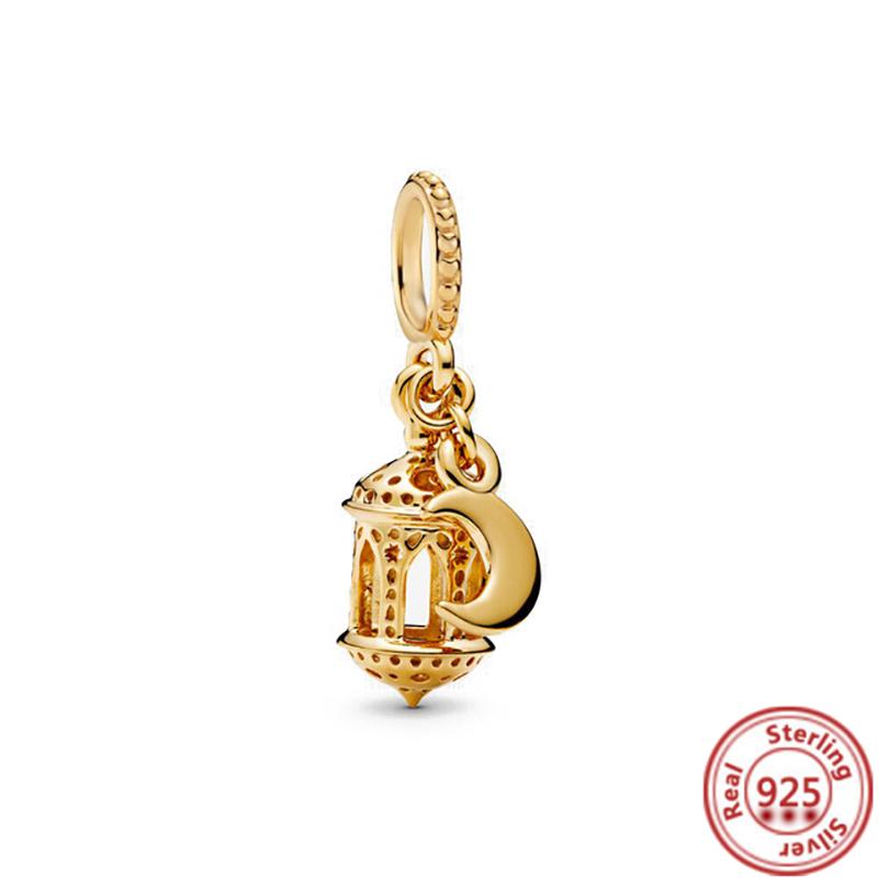 925 Sterling Copper Colorful Zircon Month Star Sign Zodiac Pendant Golden Beads Fit Original Pantaro Charms Bracelet DIY Zircon