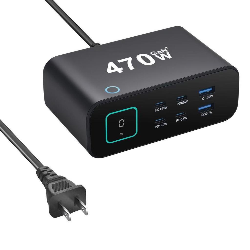 140W Gallium Nitride Fast Charger with TFT Display, PD3.1 Port, Multi-functional, 470W Fast Charging Desktop Charger