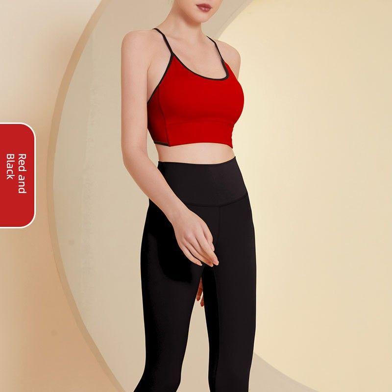Fashion Fitness Yoga Suit Women's New Arrival Contrast Color Cross Backless Bra Seamless Yoga Sports Pants Two-piece Set