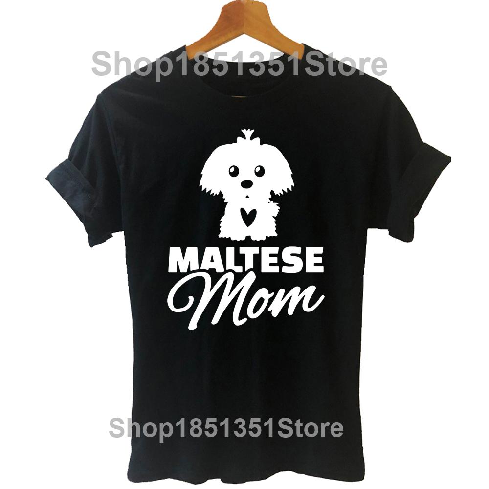 Maltese Mom Short Sleeve Vintage T-Shirt Women Funny Harajuku Cotton Graphic T Shirts Dog Gift Top Tee  Clothes