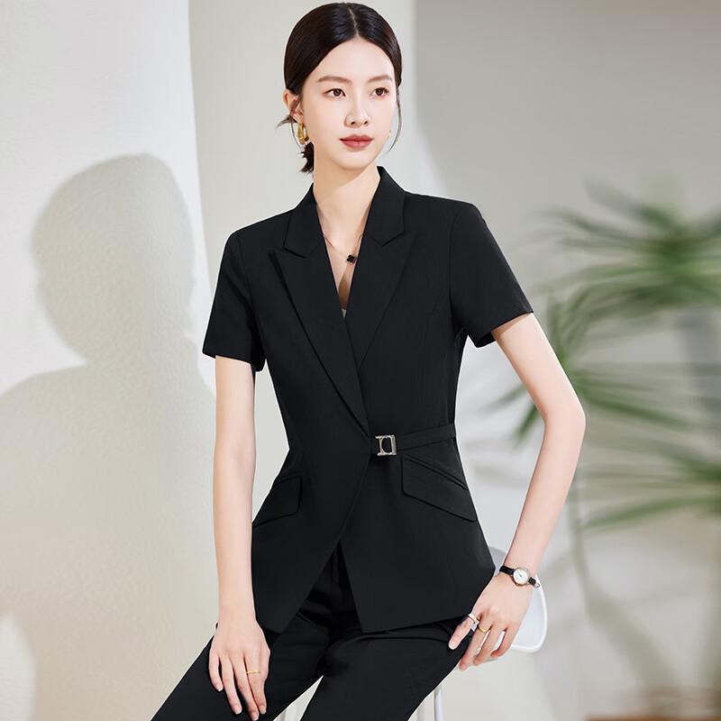 TROMAN Completo Professionale da Donna a Maniche Corte con Cintura