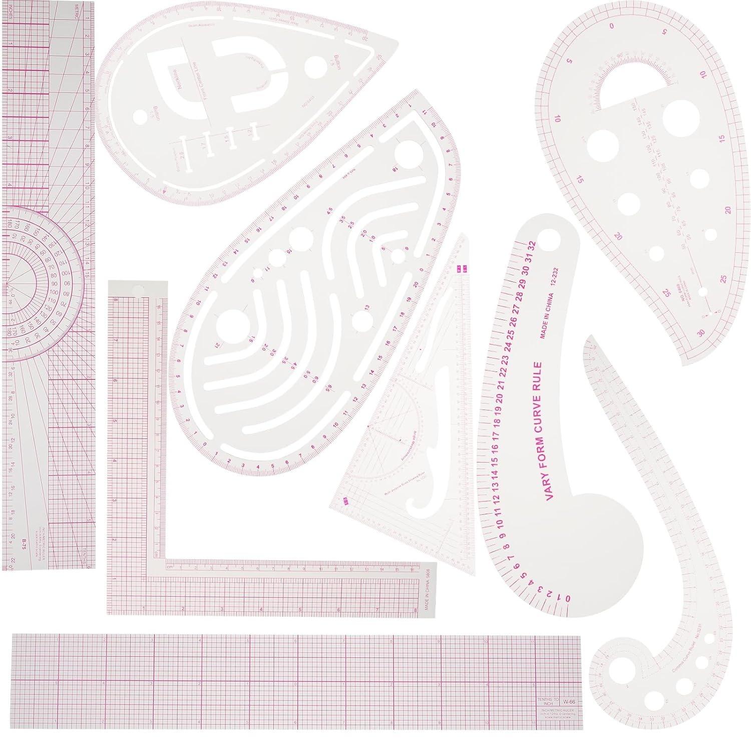 

Foribyw 9pcs Sewing Ruler Inch/Metric Clear French Curve Straight Shape Marking Ruler Kit Precise Sewing Measuring Ruler Bendable Drawing Templa 9-Pack