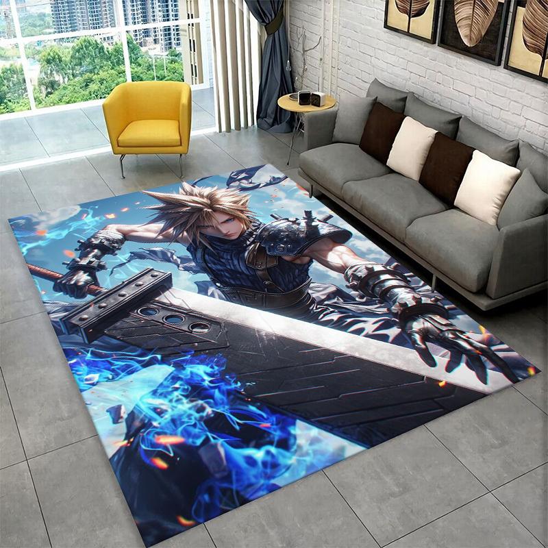 Cloud Tifa Final Fantasy Games Sephiroth Carpet Rug for Bedroom Living Room Sofa Playroom Doormat Home Decor,Area Rug Non-slip