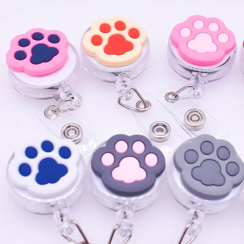 1pc Cat Feet Retractable Badge Holder for Nurses Porta Credencial Name Tag Id Card Holder Lanyards Badge Reel Clip