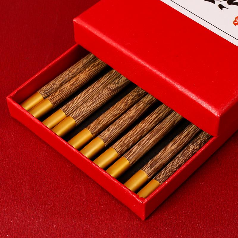 Red Sandalwood Chicken Wing Wood Chopstick Set - Single-Chopstick Gift Box, Paint-Free, Wax-Free, Ideal for New Year Gifts.