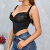 Mesh Fishbone Sling Women's Vest, European and American Sexy Backless Front Buckle Spliced Short Top