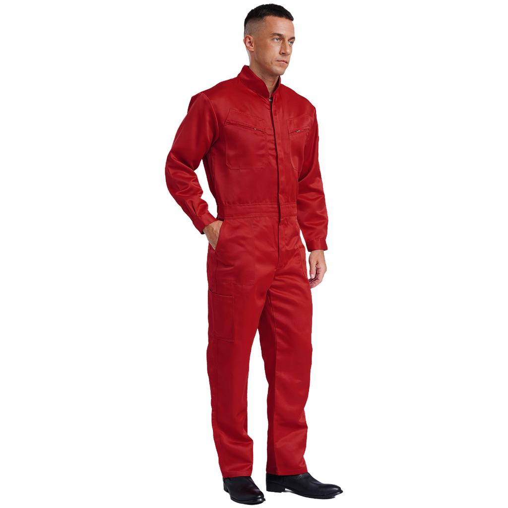 Pánská jednodílná kombinéza z čisté bavlny Design se stojáčkem Dlouhý rukáv Zip vpředu Montérky Pracovní uniforma Krycí kombinéza