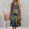 Plus Size V Neck Sleeveless Dress Misty Mountains Waterfall Art Print For Mountain Vacation Trip