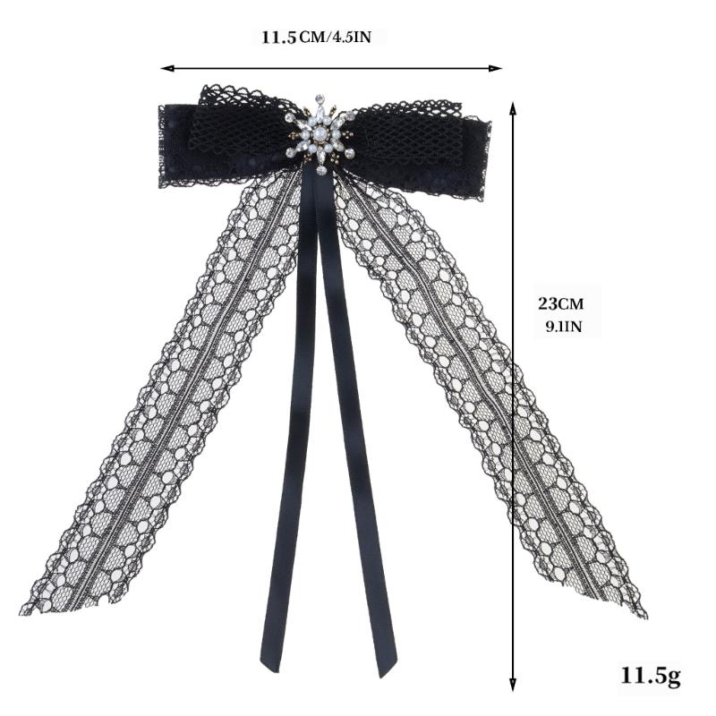 Crystal Pearls Ribbon Bowknot Brooch Pin Bowtie for Women Shirt Jabot Collar Pre Tied Necktie Clip Clothing Accessories