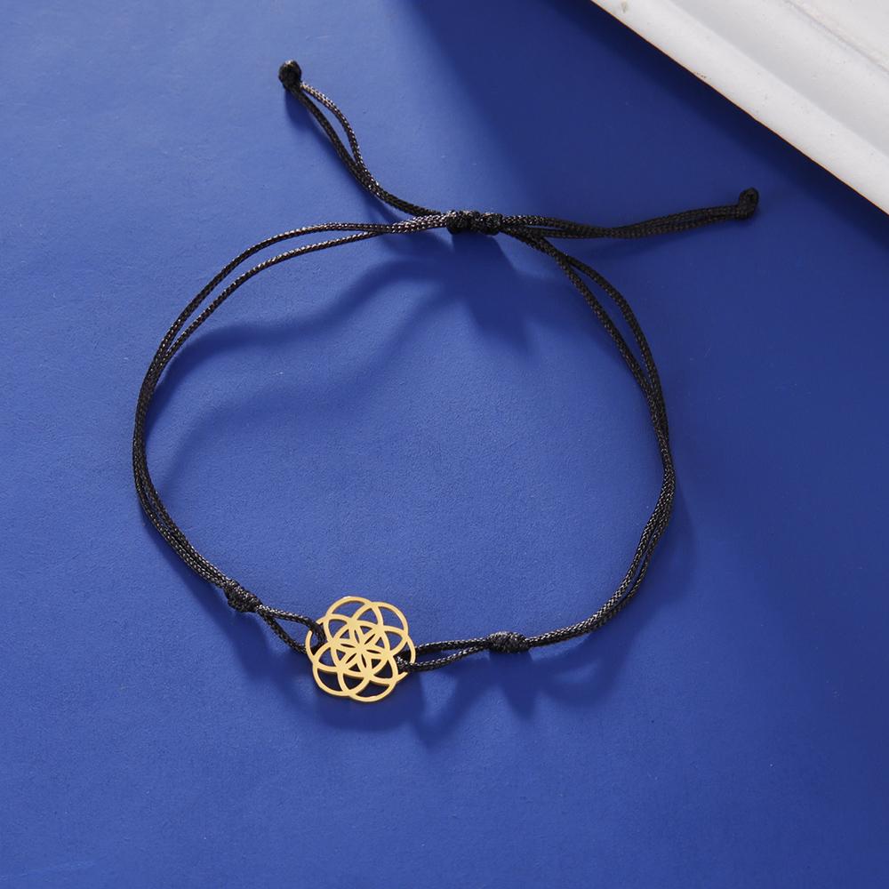 Dawapara Flower of Life Metatron Cube Bracelet for Women Men Adjustable Rope Chain Stainless Steel Charm Bracelet Couple Jewelry