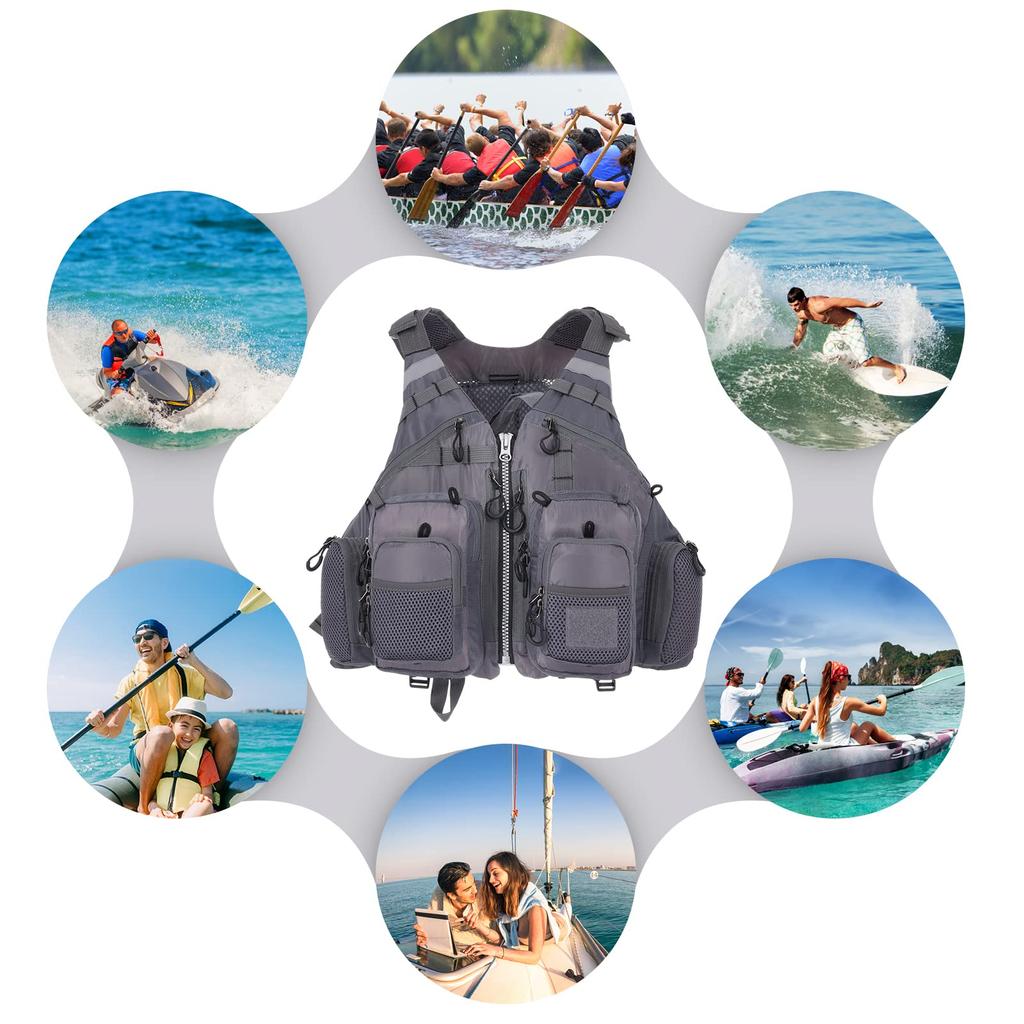 Lixada Fishing Jacket with High Large Multiple Load Capacity Up To One Size Fits All Vest, Buoyancy, Breathable, Capacity, Pockets, Unisex, 95kg,