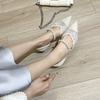 Mesh Word with Rhinestone Temperament High Heels Women's Pointed Head Thin Heel Medium Heel Single Shoes Wedding Shoes Bridesmaid Shoes