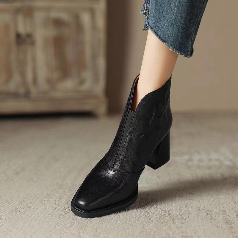 Fashion Aphixta Luxury Leather Women Ankle Boots Plush Warm Zipper Close Modern Boots High Heels Shoes Woman Boats Botines Para Mujeres