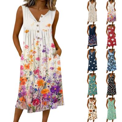 Women's Casual Sleeveless Button-down Mid-length Dress