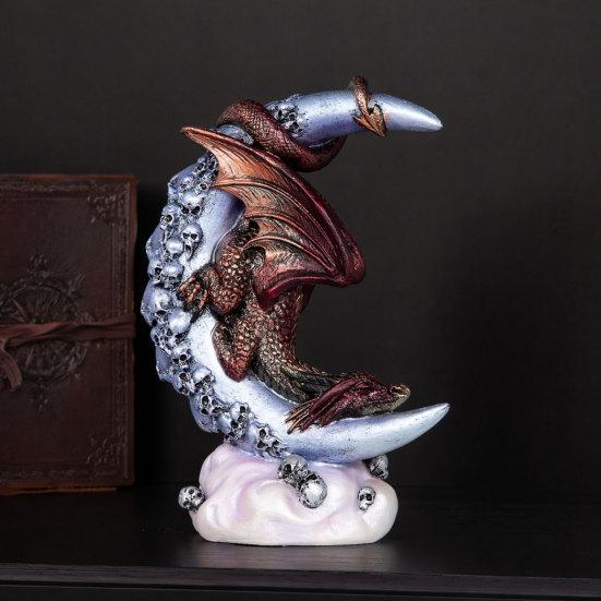 Yousheng Dragon Skull Moon Figurine, Gothic Style Sculpture Ornament for Home Desktop Party Decor, Halloween Creative Dragon Statue